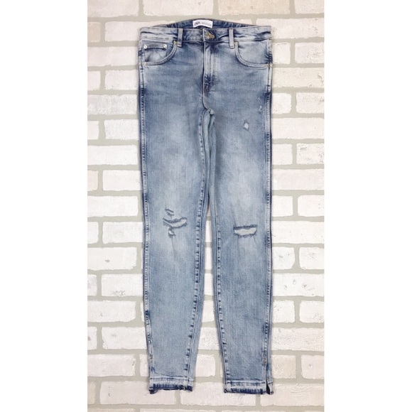 Zara Denim - Zara Distressed Light Wash Skinny Jeans 6